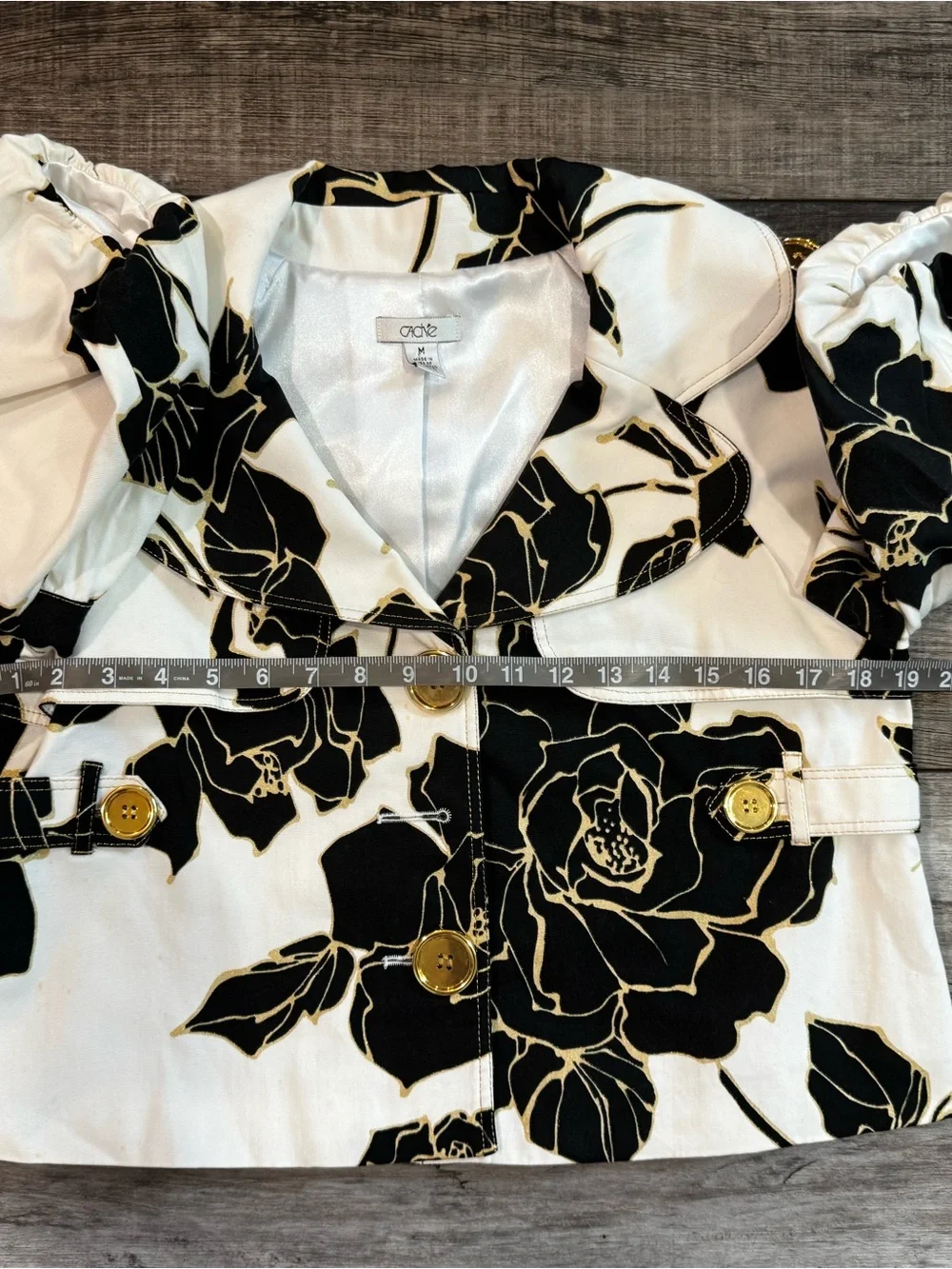 Cache Black & White Floral Cropped Blazer Size Medium - Picture 9 of 11